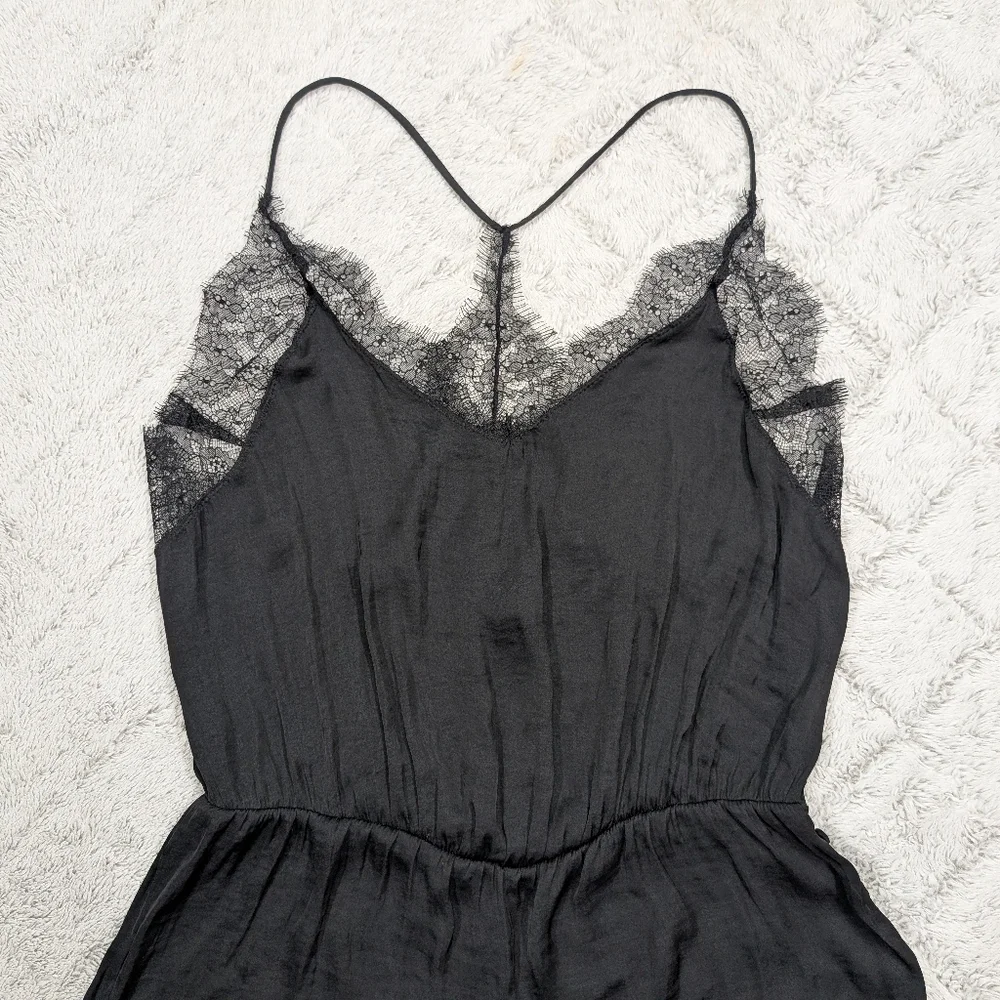 Free People Romper Womens S Black Intimately Sleeveless Lace Romantic Satin